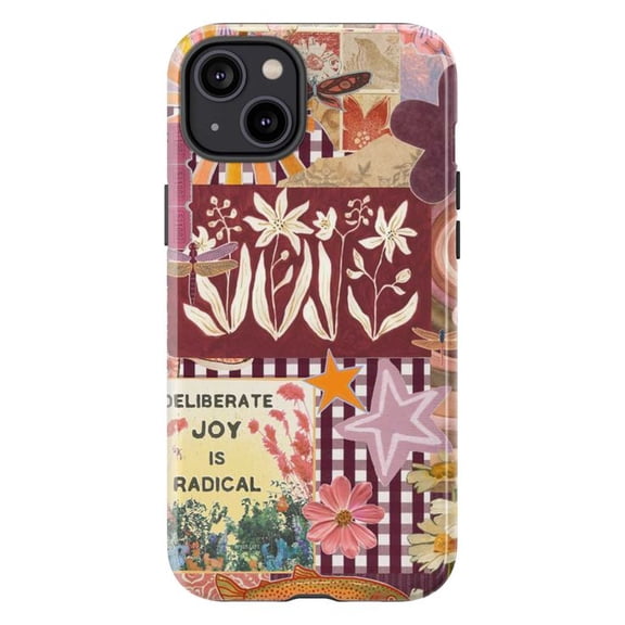 Deliberate Joy Quote Floral Collage Phone Case, Abstract Artistic Protective Cover for iPhone 17 16 15 14 13 12 11 Pro Plus Mini