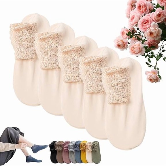 Deliberath Fashion Lace Warmer Socks, Autumn and Winter Lace Warmer Socks, Cotton, Non-slip, Machine Wash
