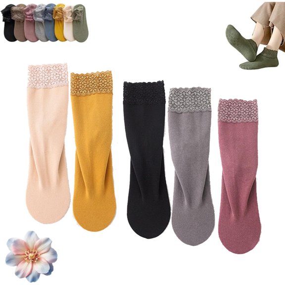 Deliberath Fashion Lace Warmer Socks, Fall Winter Ruffle Non Slip Ankle Sock, Women Indoor Non-slip Thermal Sock