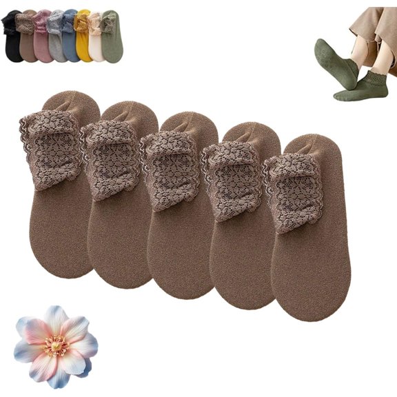 Deliberath Fashion Lace Warmer Socks, Fall Winter Ruffle Non Slip Ankle Sock, Women Indoor Non-slip Thermal Sock