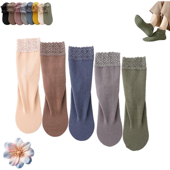 Deliberath Fashion Lace Warmer Socks, Fall Winter Ruffle Non Slip Ankle Sock, Women Indoor Non-slip Thermal Sock