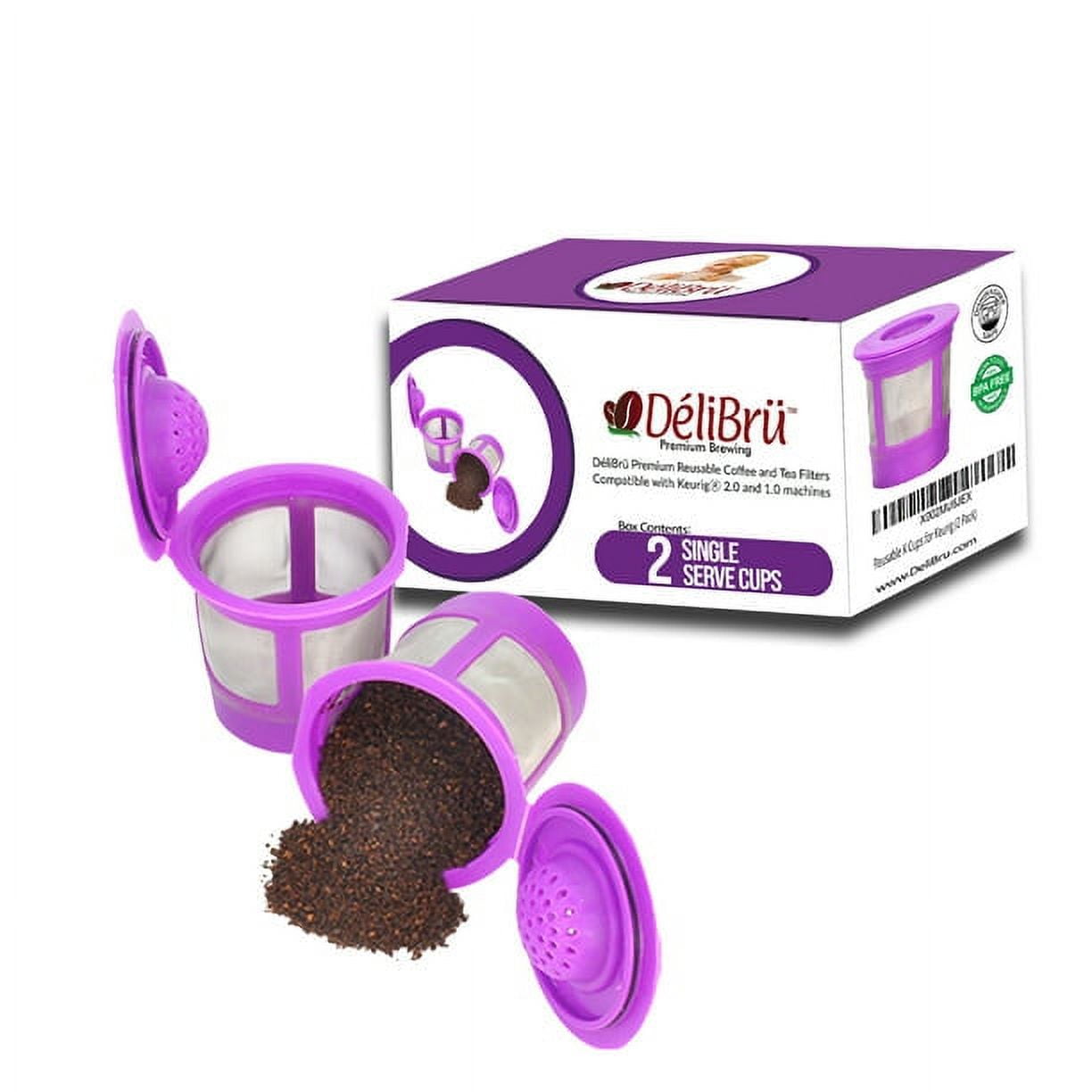Delibru 2 Pack Reusable K Cups for Keurig Coffee Makers Fits 1.0 and 2.