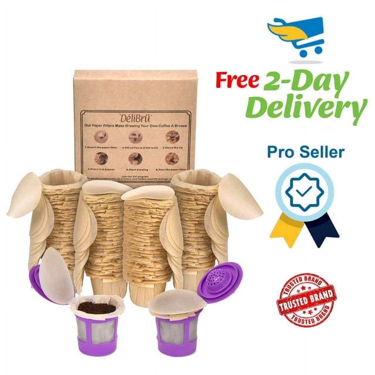 Delibru Natural Unbleached KCups Paper Filters for Reusable Coffee