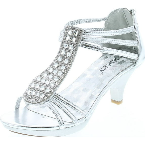 Delicacy Angie-27 Women's patent open toe rhinestone beads d'orsay zip closure kitten heel dance shoes