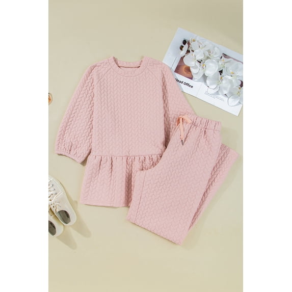 Delicacy Braided Texture Ruffle Hem Top Drawstring Loose Pants Set