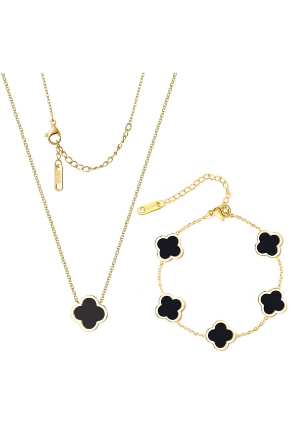 Delicacy Clover Bracelets Necklace Set:Clover Necklaces Clover Bracelet Women Link Bracelets Cute Gold Jewelry