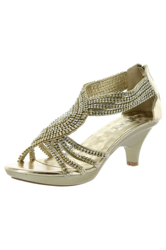 Womens Angel-37 Strappy Rhinestone Dress Sandal Low Heel Shoes