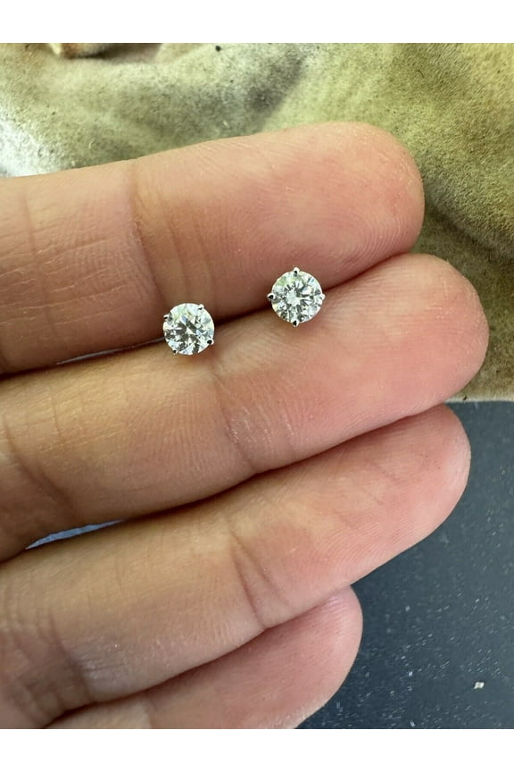 Delicate 0.96 CT Certified Lab Grown Round Diamond Studs Earrings in 14k White Gold E VS1