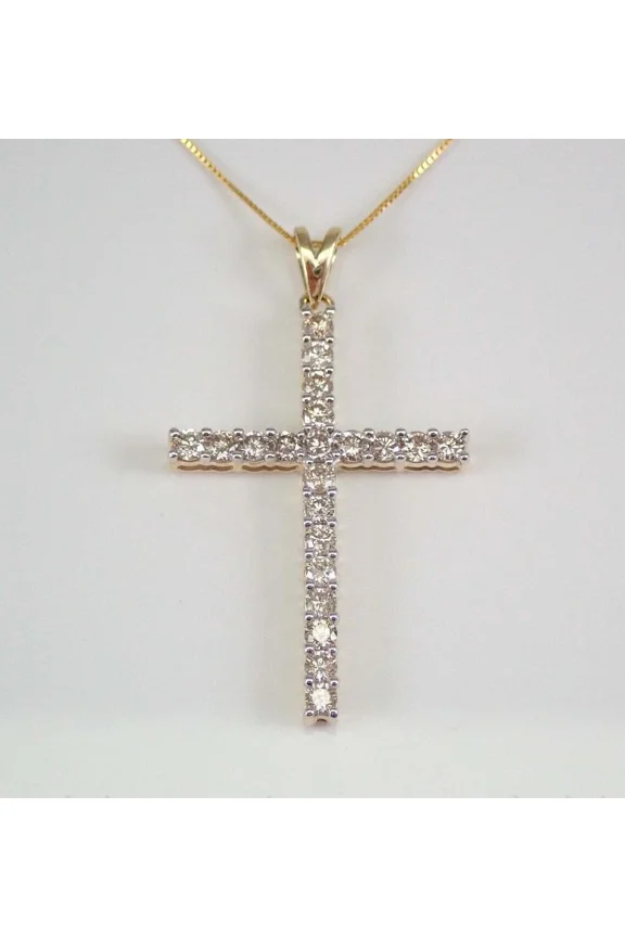 Delicate 1Ct Round Cut Diamond Cross Pendant 18"Free Chain 14K Yellow Gold Over