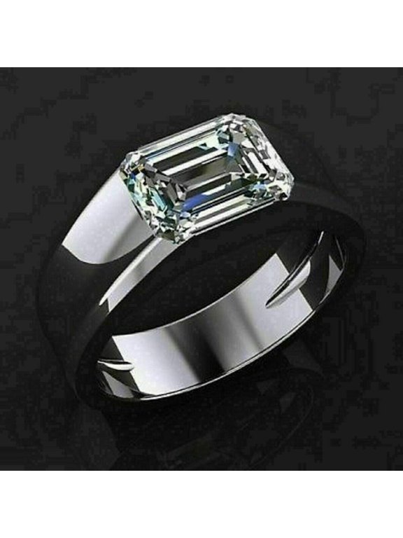 Delicate 2 Ct Emerald Cut Lab Created Diamond Men's Engagement Ring 14K White Gold Plated Silver