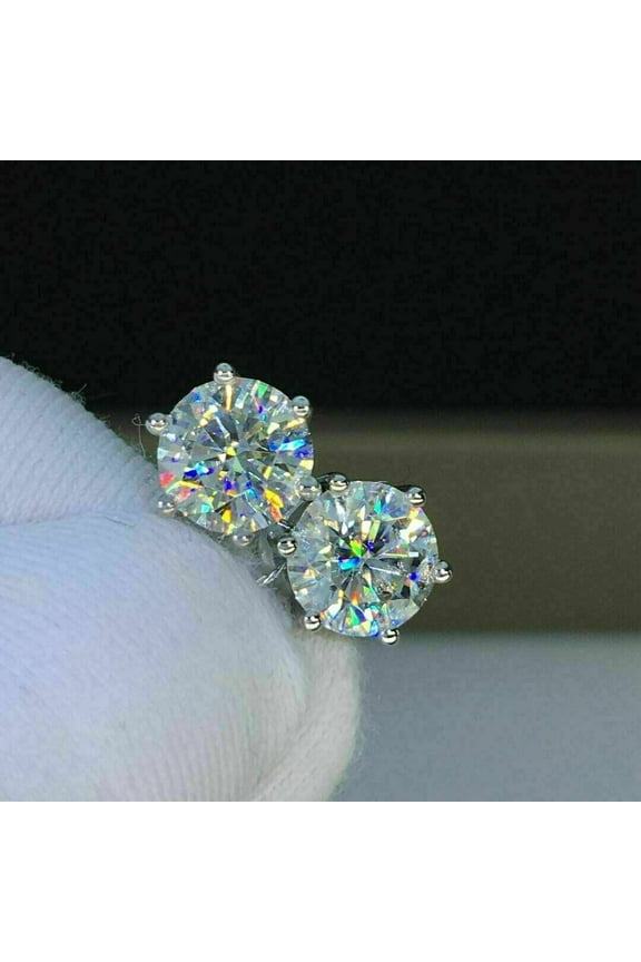 Delicate 2Ct Round Cut Lab Created Diamond Solitaire Stud Earrings 14K White Gold Finish