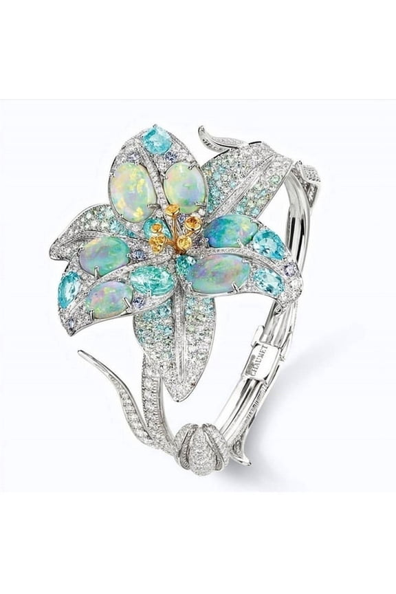 Delicate 925 Silver Two-Color Flower Filled Oval White Opal Ring