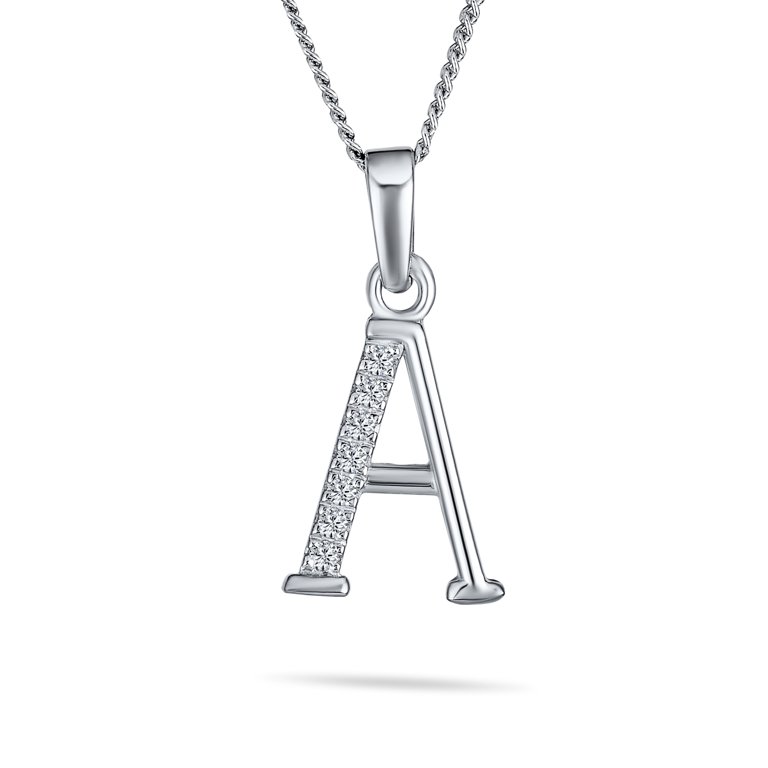 Initial Pendant Alphabet Jewelry CZ Sterling Silver Letters A to Z