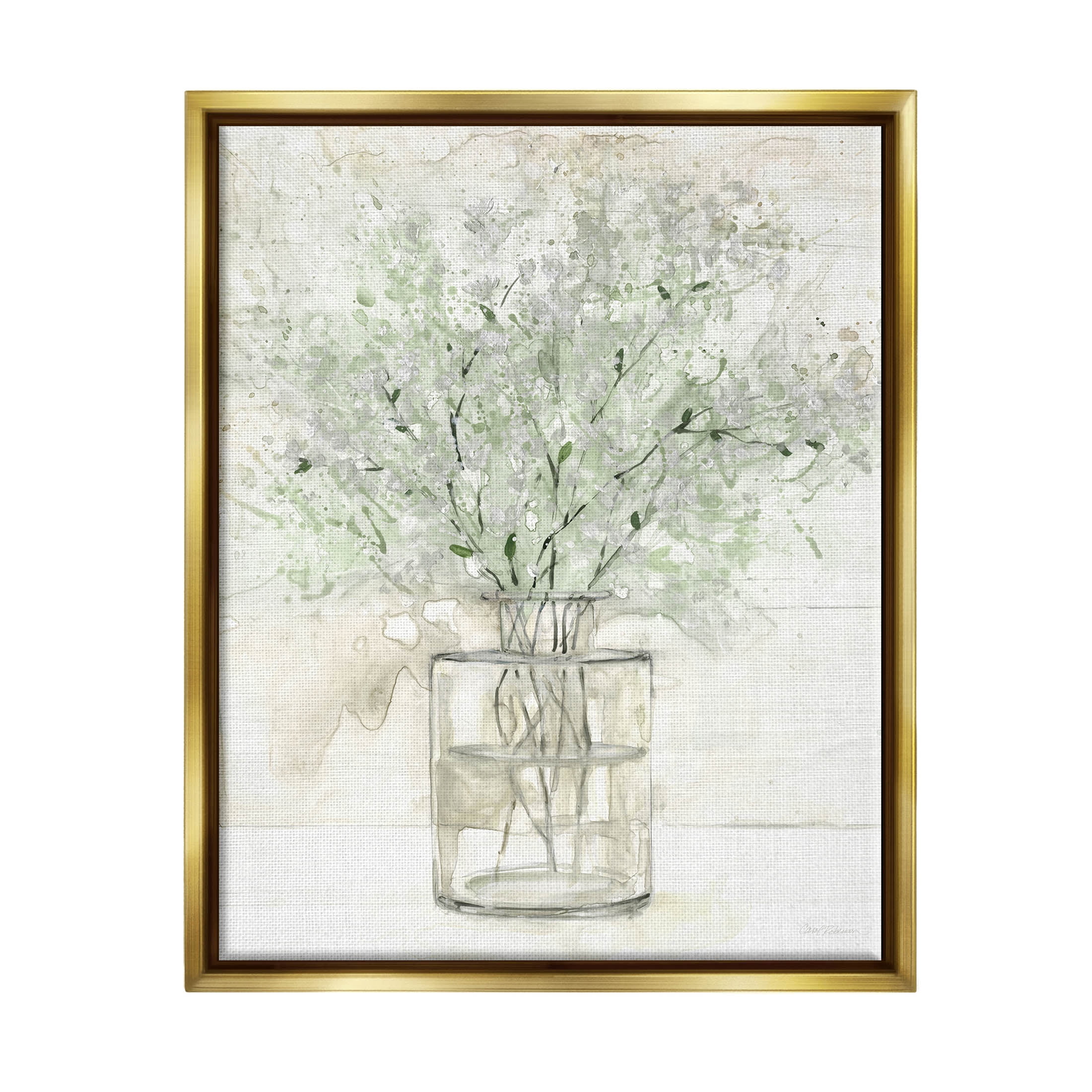 Delicate Baby's Breath Florals Botanical & Floral Graphic Art Metallic Gold Framed Art Print Wall Art