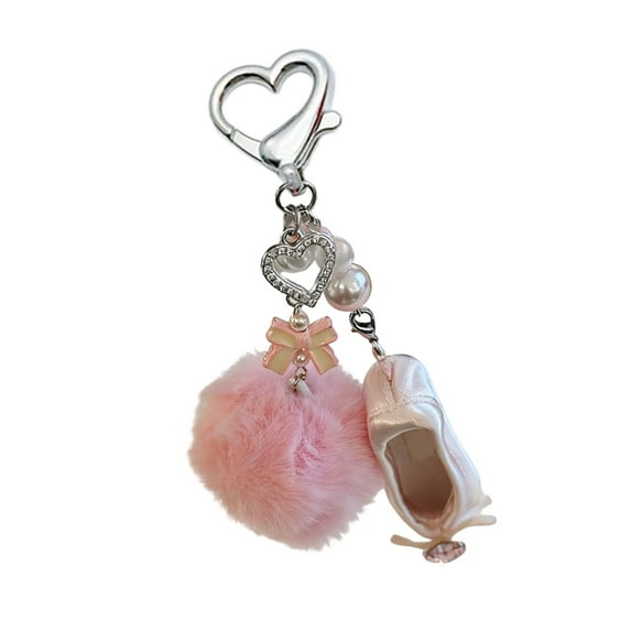 Delicate Ballet Slipper Keychain Pink Pearls Heart Bowknot Charm Lightweight