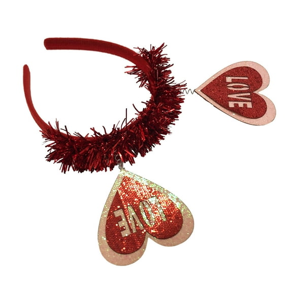 Delicate Banquet Party Hair Hoop with Heart Girls Valentines Headband with Tinsel Woman Teens Glitter Hair Accessory