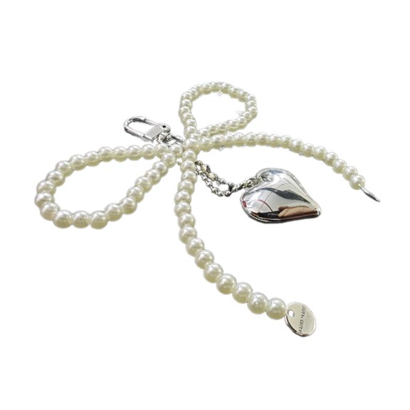 Delicate Beaded Key Chain Handmade Bow Shaped Keyring Heart Keychain Ornament