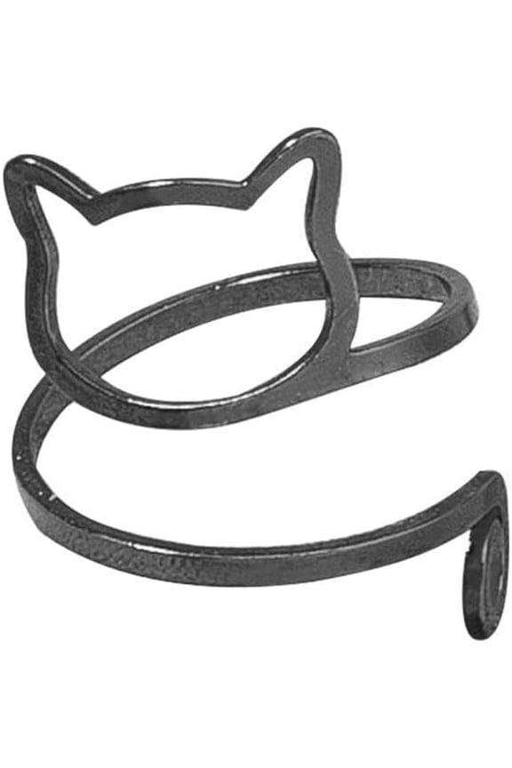 Delicate Black Cat Open Rings for Women Simple Adjustable Lovely Pet Animal Wrap Stacking Finger Pinky Statement Bands Ring Engagement Wedding Promise Love Cute Everyday Jewelry Girlfriend Sisiter