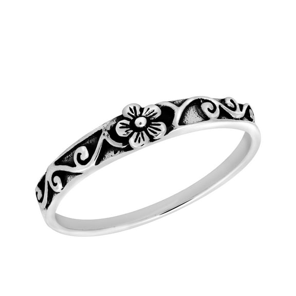 Delicate Blooming Floral Vine Band Sterling Silver Ring-8