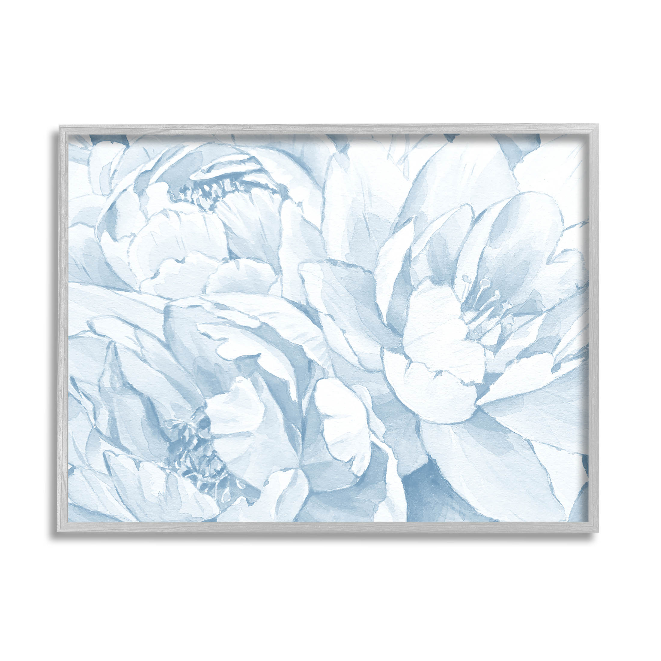 Delicate Blooming White Peonies Botanical & Floral Graphic Art Gray Framed Art Print Wall Art