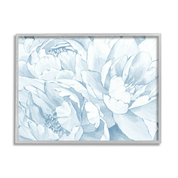 Delicate Blooming White Peonies Botanical & Floral Graphic Art Gray Framed Art Print Wall Art