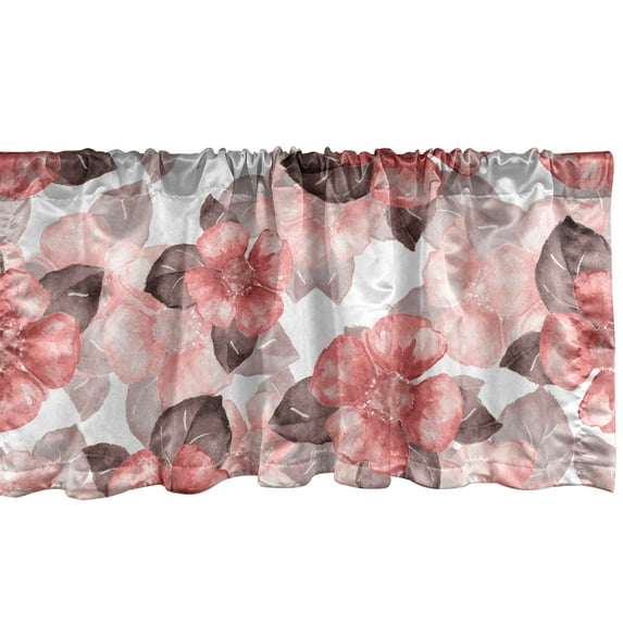 Delicate Blooms Window Valance, Watercolor Illustrated Flowers Vintage with Neutral Leaves Art, Curtain Valance for Kitchen Bedroom with Rod Pocket, 54" X 18", Coral Dark Mauve White, by Ambesonne