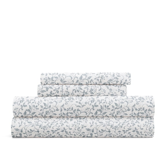 Delicate Blossoms Bed Sheets Set - Breathable and Ultra-Soft Distressed Vine Dusty Blue for Queen Size Bedding by Comfort Canopy