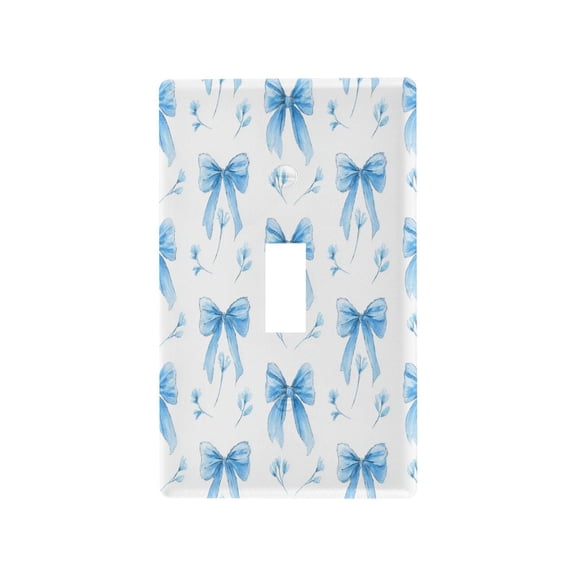 Delicate Blue Bow Pairs Decorative Wall Plate, Flame Retardant PC Plastic Light Switch & Outlet Cover with Mounting Screws Fits Toggle Switch