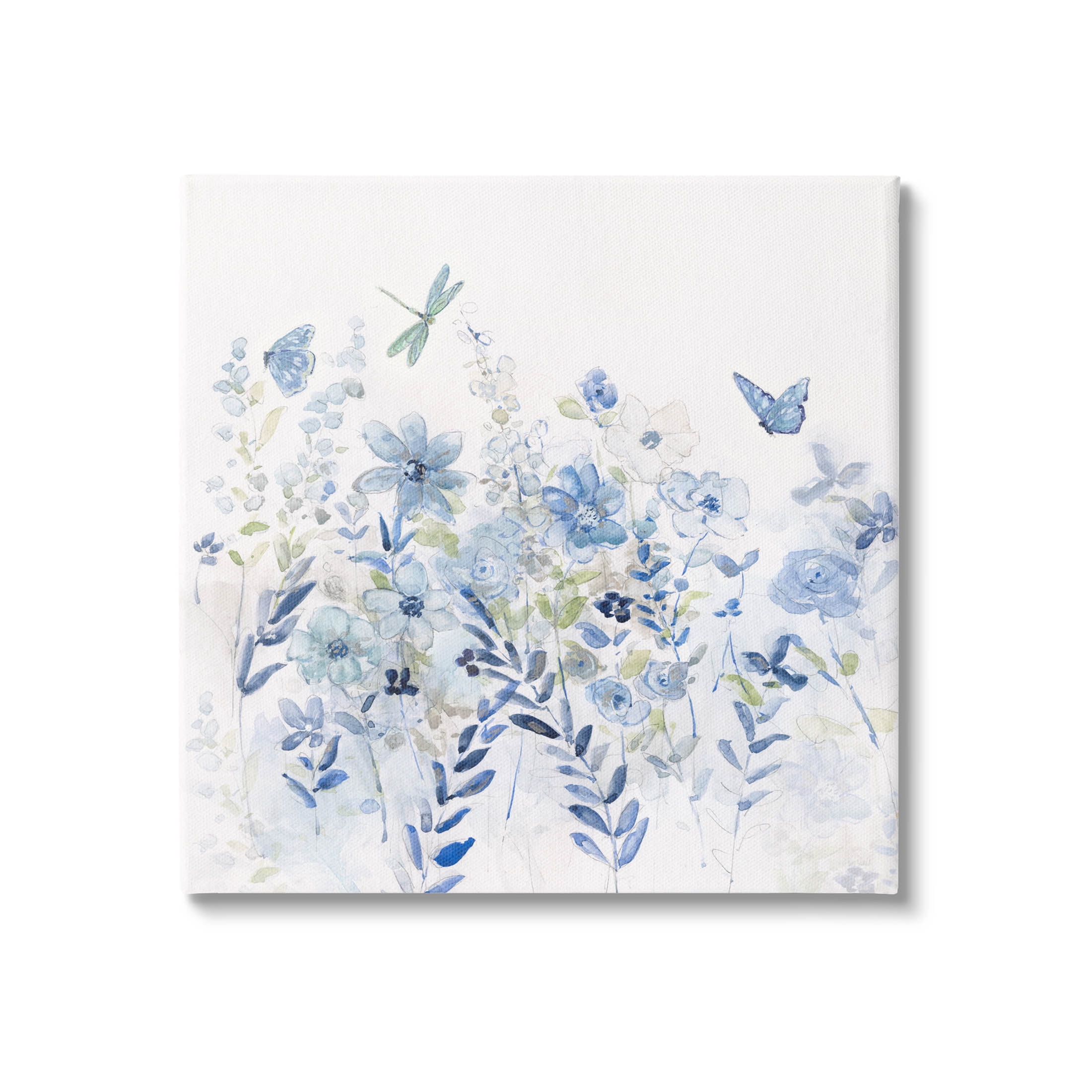 Delicate Blue Floral Garden Canvas Wall Art, 24 x 24