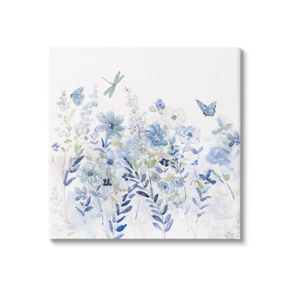 Delicate Blue Floral Garden Botanical & Floral Graphic Art Gallery Wrapped Canvas Print Wall Art