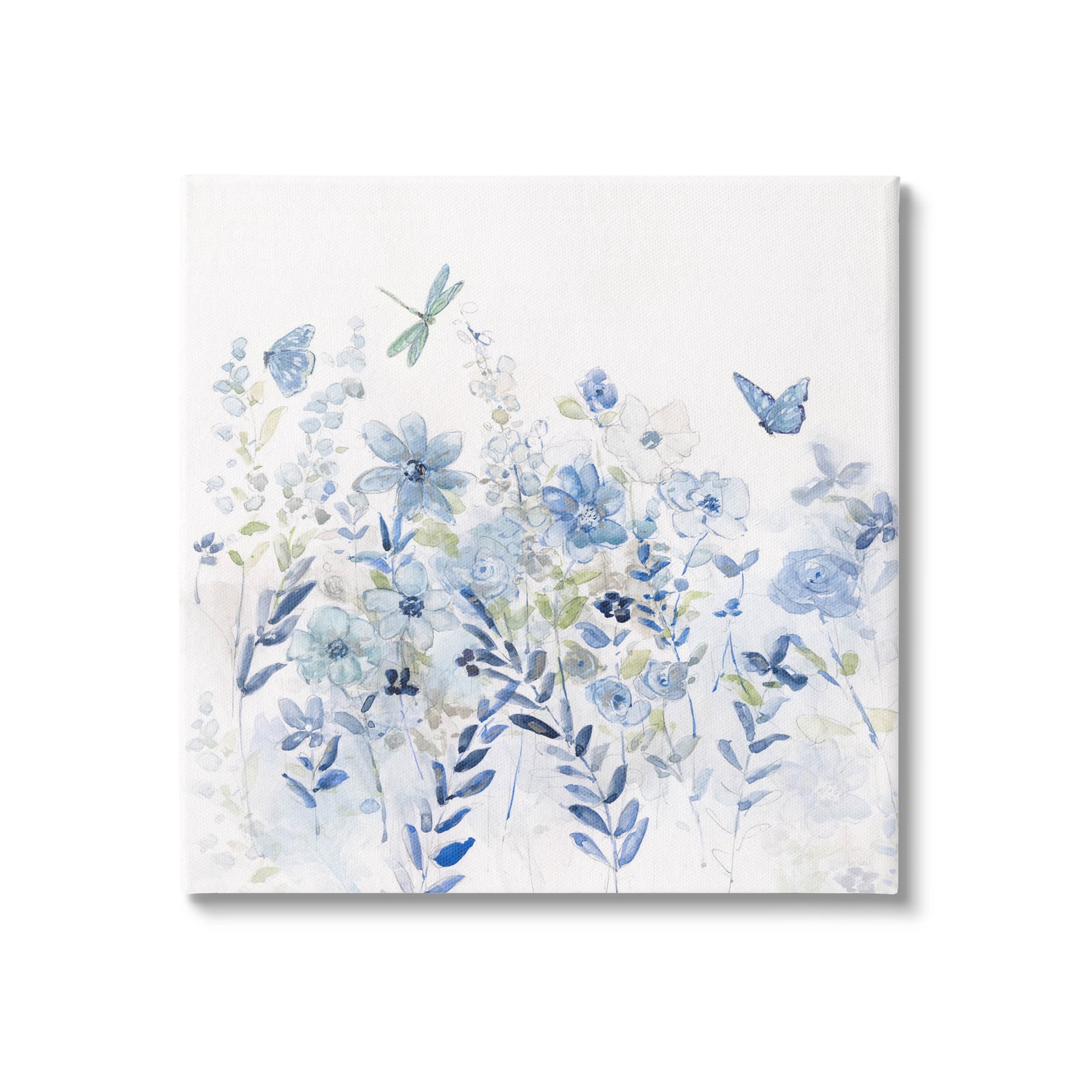 Delicate Blue Floral Garden Botanical & Floral Graphic Art Gallery Wrapped Canvas Print Wall Art