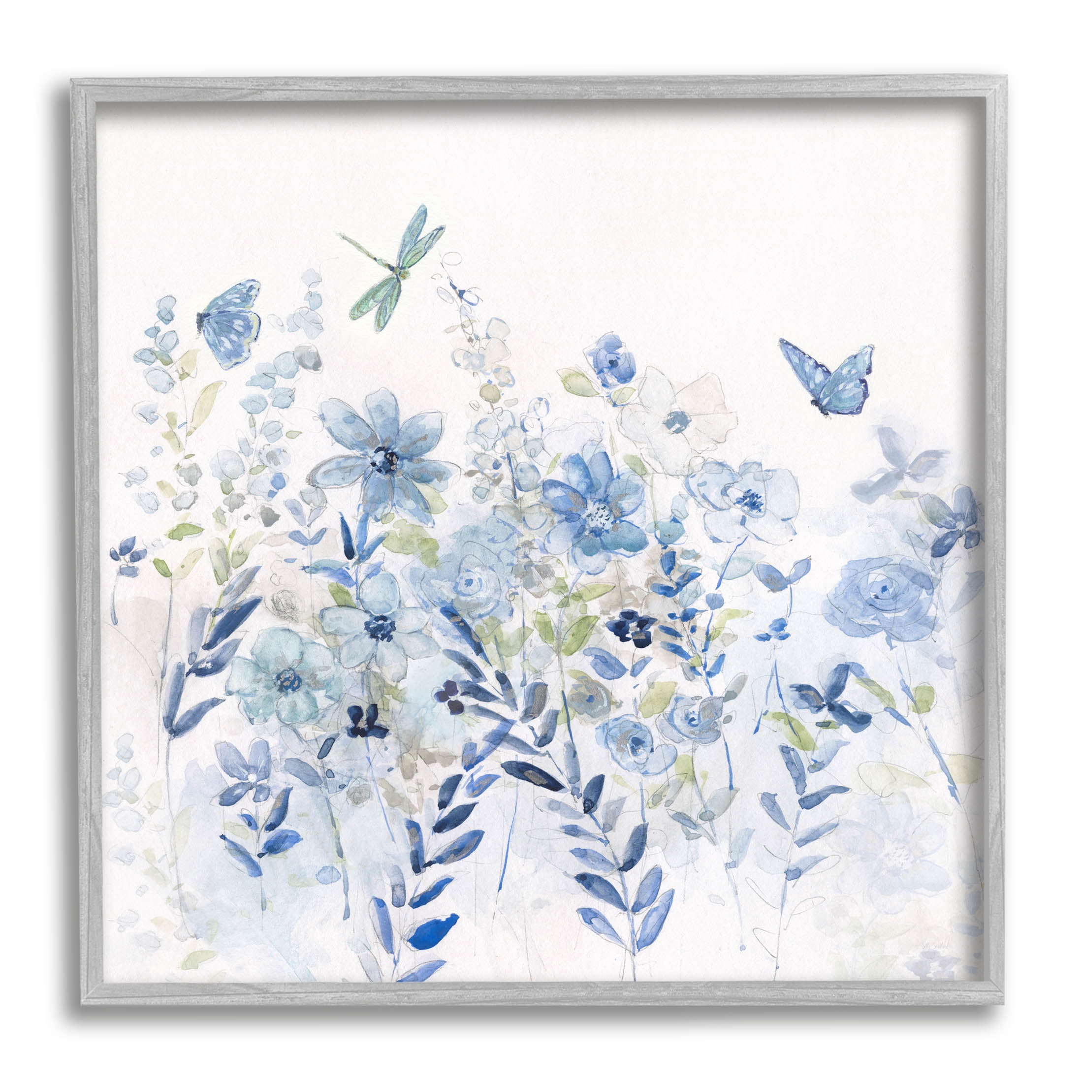 Delicate Blue Floral Garden Botanical & Floral Graphic Art Gray Framed Art Print Wall Art