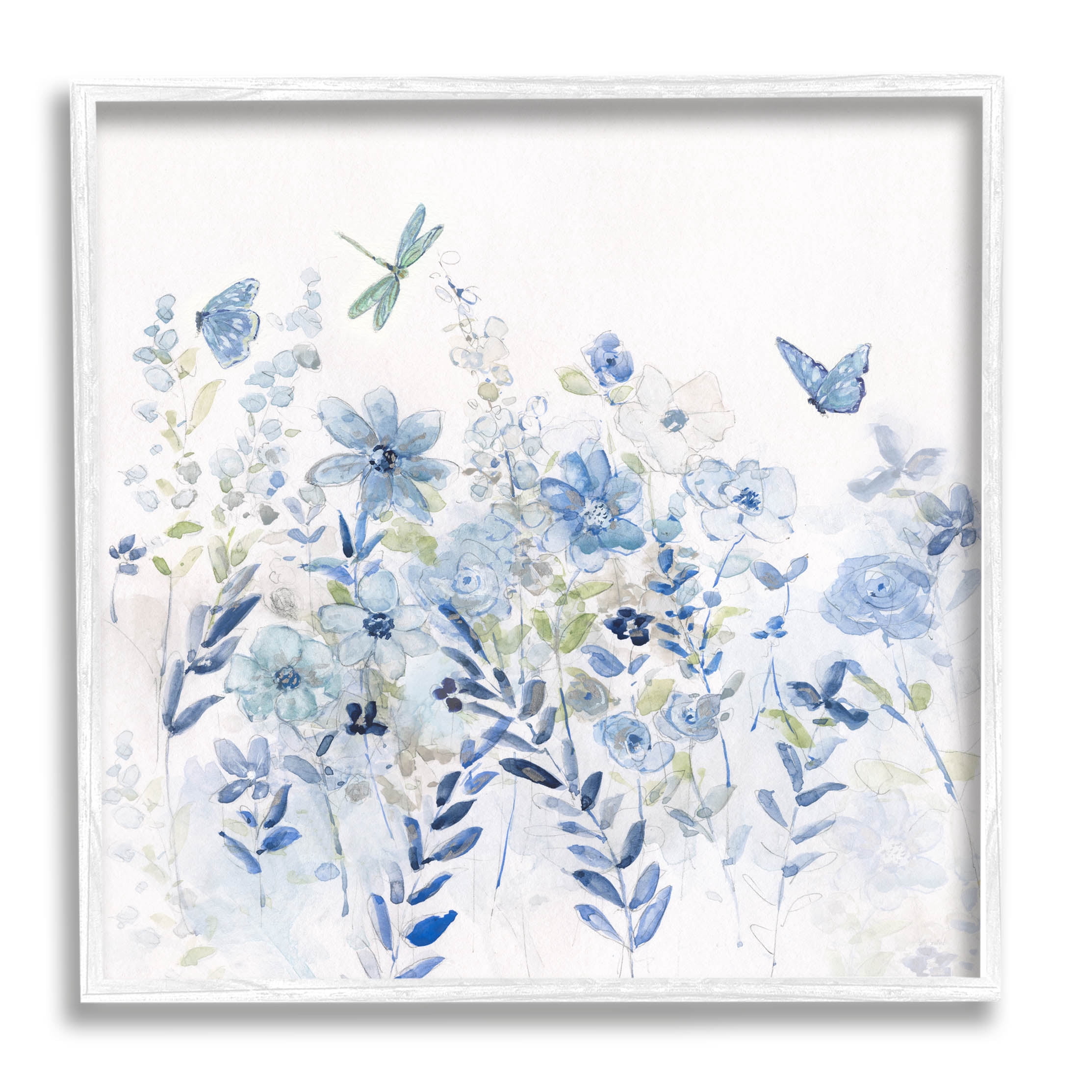 Delicate Blue Floral Garden Botanical & Floral Graphic Art White Framed Art Print Wall Art