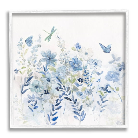 Delicate Blue Floral Garden Botanical & Floral Graphic Art White Framed Art Print Wall Art