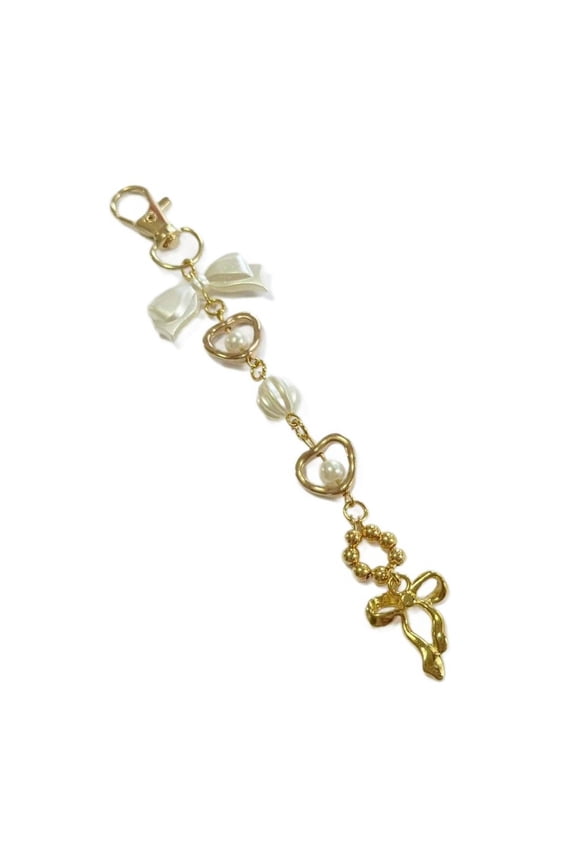 Delicate Bows Keychain Bead Embellished Key Holder Bag Pendant Aesthetic Bag Ornament for Womens Handbags and Backpack