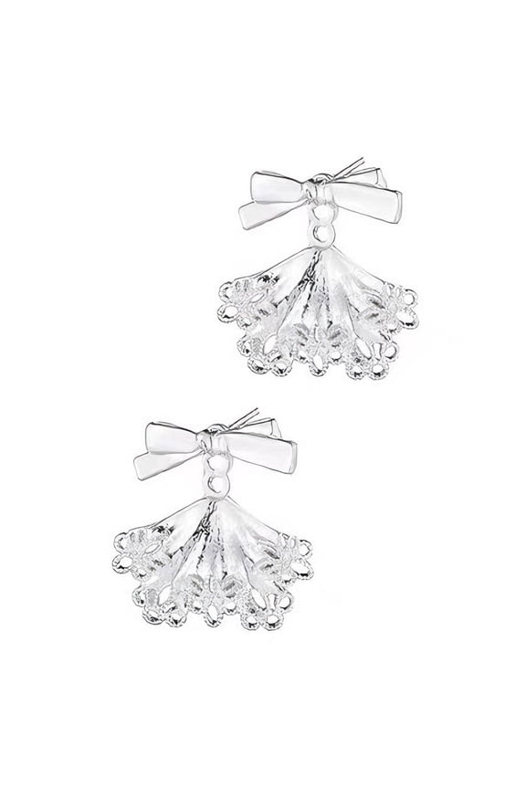 Delicate Butterfly Knot Earrings Lace Trimmed Skirt Bowknot Ear Studs Women Fashion Jewelry for Parties and Weddings