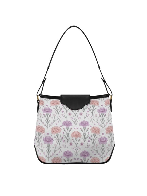 Delicate Carnation with Hearts Cute Women's Tote Bag Convertible Handbags Hobo Shoulder Bag with Zipper Magnetic Snap
