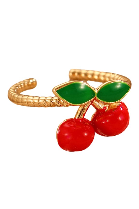 Delicate Cherries Rings Adjustable Fashion Rings Copper Texture Suitable for Casual Wear Dating and Special Occasions