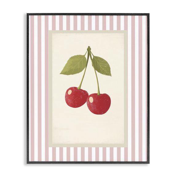 Stupell Industries Delicate Cherries on Stripes Black Framed Giclee Art, design by Christine Simpson Art