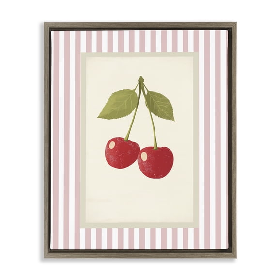 Stupell Industries Delicate Cherries on Stripes Brown Framed Floater Canvas Wall Art, design by Christine Simpson Art
