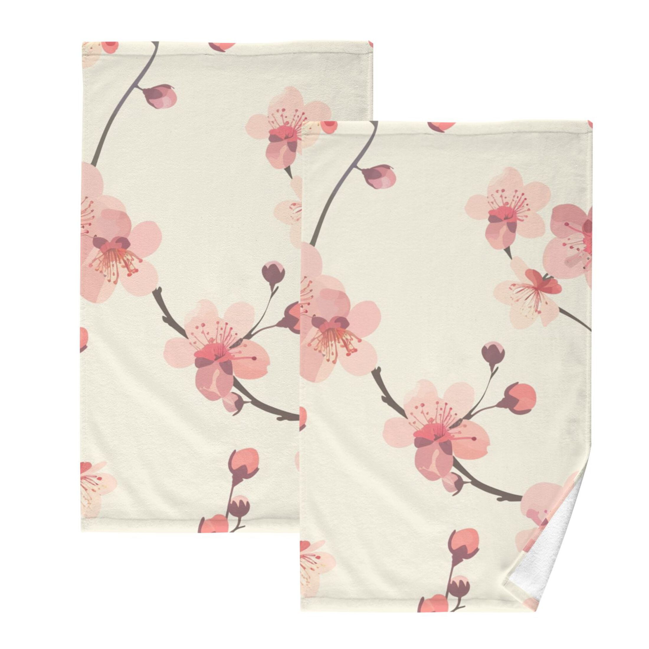 Delicate Cherry Blossoms 2 Pcs Hand Towel Set Cotton Absorbent Soft Face Towels Bath Towels for Bathroom Kitchen Shower Hotel Decor 16"x28"