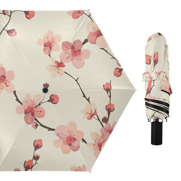 Delicate Cherry Blossoms Compact Sun Umbrella Windproof Travel Umbrellas for Rain Strong Portable UV Protection