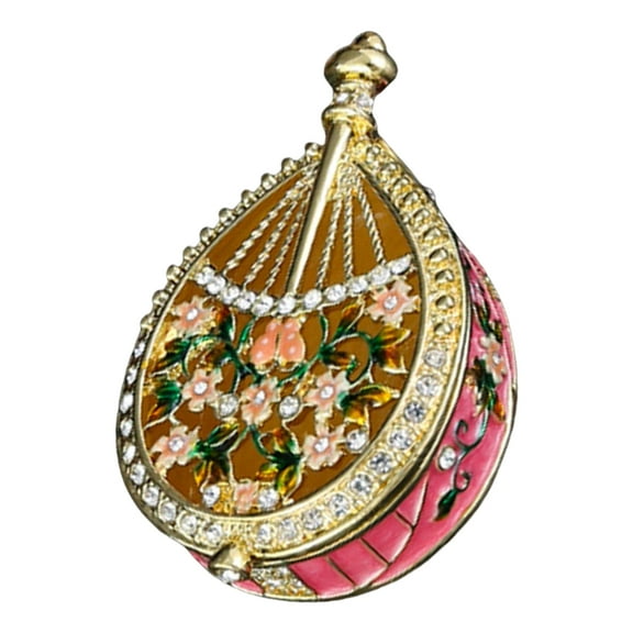 Delicate Chinese Pipa Container Decorative Jewelry Box in Red and Gold