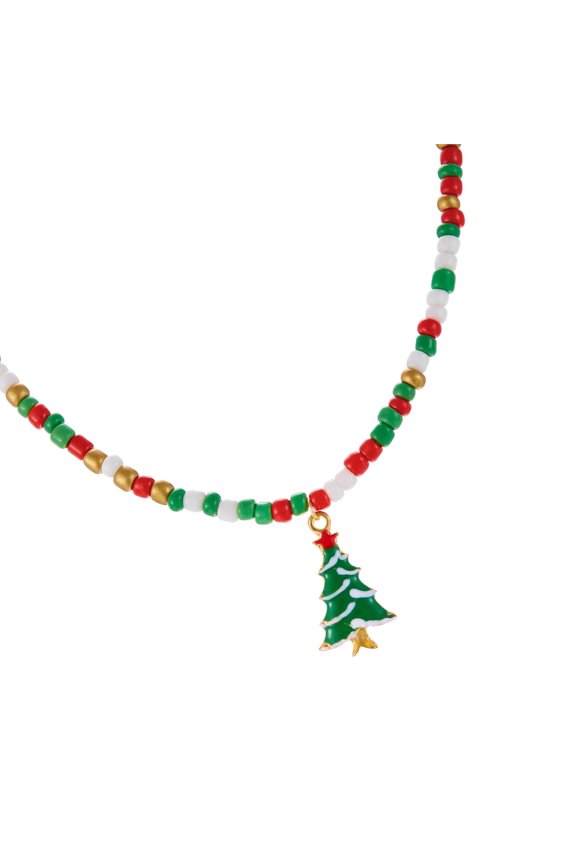 Delicate Christmas Beaded Necklace Santa Tree Candy Cane Charm Party Jewelry