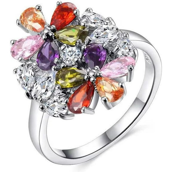 Delicate Colorful Diamonds Flower Rings Dainty Cz Crystal Blossom Leaf Charm Statement Promise Engagement Eternity Cubic Zircon Ring Wrap Middle Thumb Finger Fashion Jewelry for Wedding Women