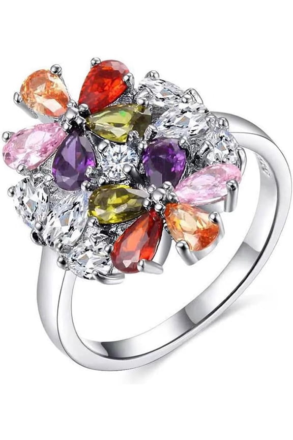 Delicate Colorful Diamonds Flower Rings Dainty Cz Crystal Blossom Leaf Charm Statement Promise Engagement Eternity Cubic Zircon Ring Wrap Middle Thumb Finger Fashion Jewelry for Wedding Women
