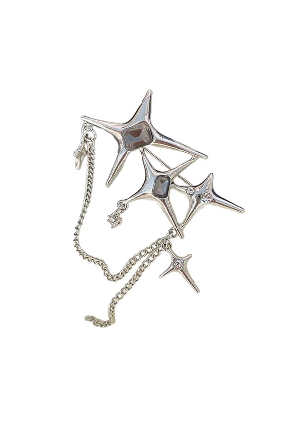 Delicate Crystal Brooch Four Pointed Star Chain Tie Pin Personalized Crystal Breastpin Women Fashion Badge Accessory