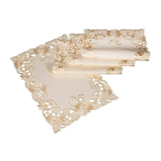 Delicate Daisy Embroidered Cutwork Placemats, 13 by 19Inch, Set of 4