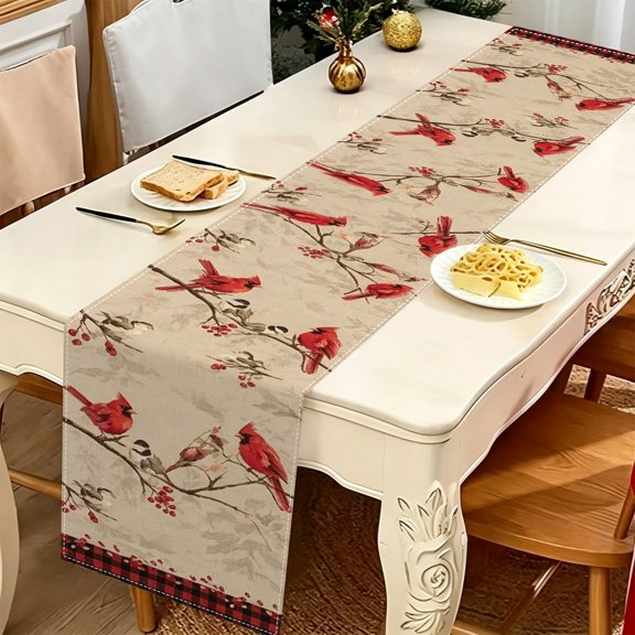 Delicate Delicate Branch Red Cardinal Print Polyester Table Runner, 13x48/13x70/13x108 inch, Coffee & Buffet Table Decor