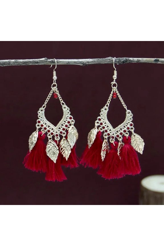 Delicate Earrings Bohemian Retro Fringed Red Earrings Ethnic